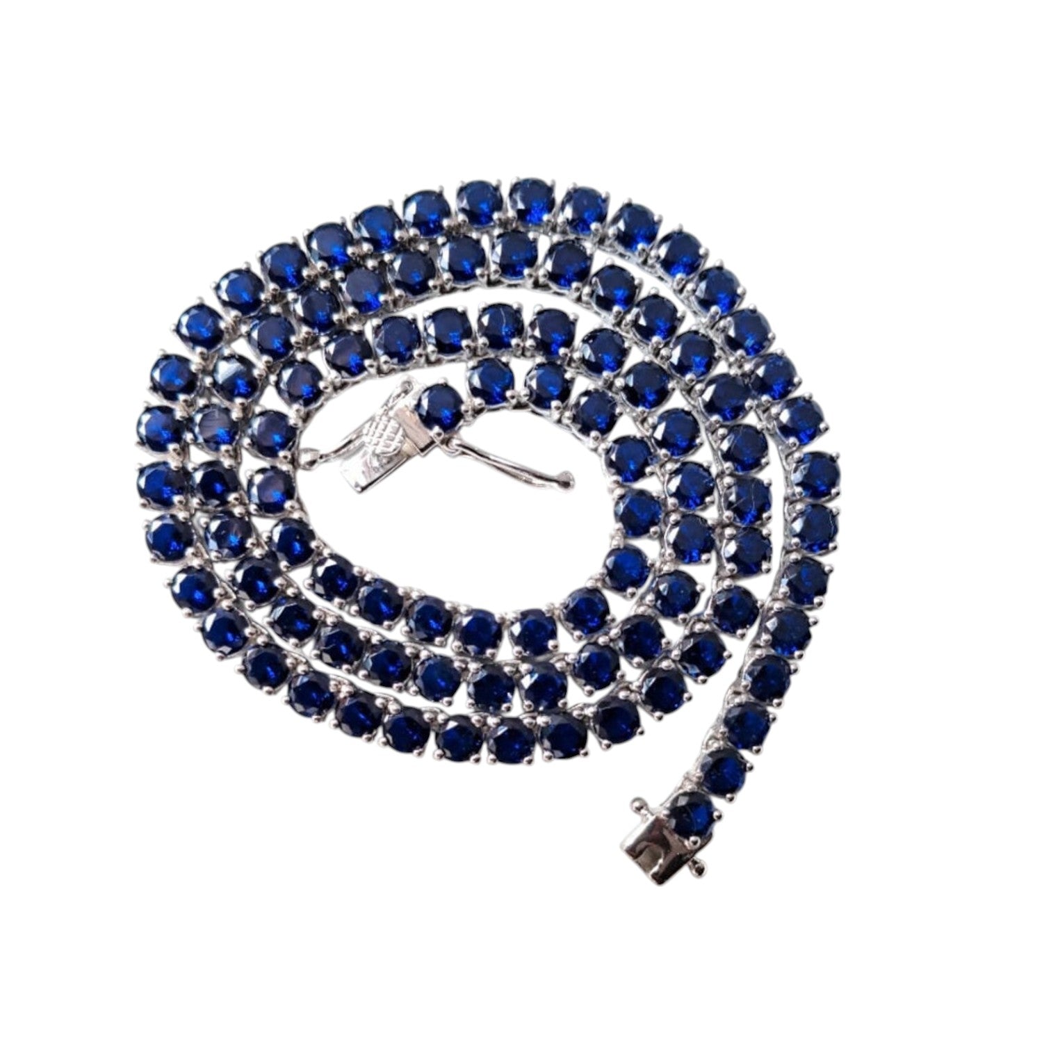 Blue Sapphire Tennis Necklace Round 4mm 925 Sterling Silver Necklace